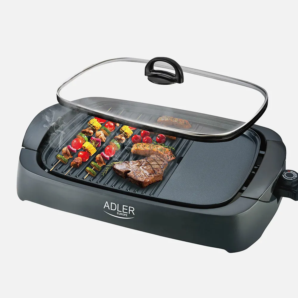 P033AD6610 - Grill Parrilla Electrica 3000w Reg.temperatura,antiadherente C/tapa De Vidrio Y Espatula 12x51x32 Cm