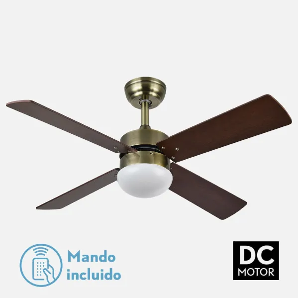 Ventilador Dc Sofia 2xe27 Cuero 4 Aspas Rev.cerezo/nogal 40x107d C/remoto Temporizador
