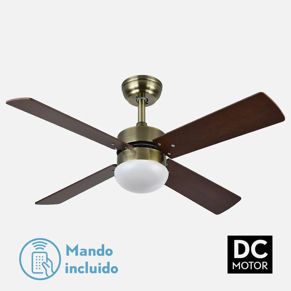 Ventilador Dc Sofia 2xe27 Cuero 4 Aspas Rev.cerezo/nogal 40x107d C/remoto Temporizador