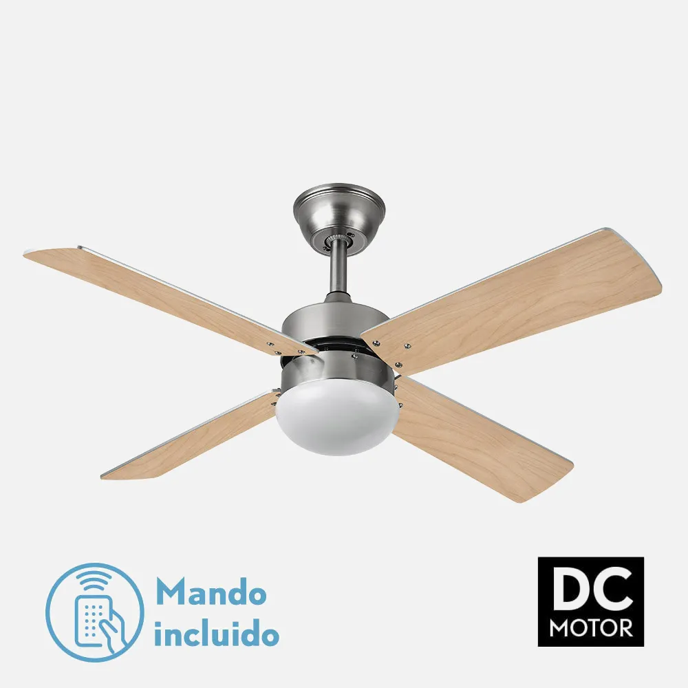 175992433 - Ventilador Dc Sofia 2xe27 Niquel 4 Aspas Rev.Haya/plata 40x107d C/remoto Temporizador