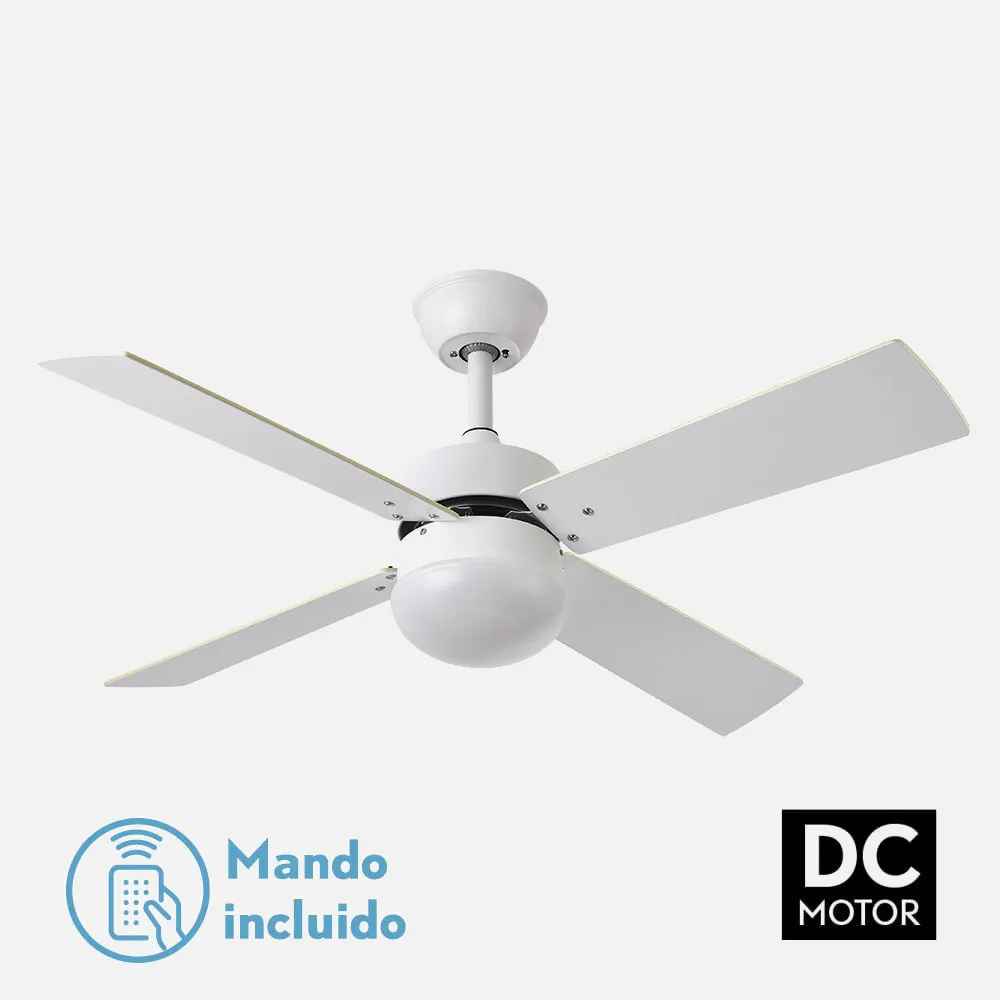 Ventilador Dc Sofia 2xe27 Blanco 4 Aspas Rev.Blanca/haya 40x107d C/remoto Temporizador