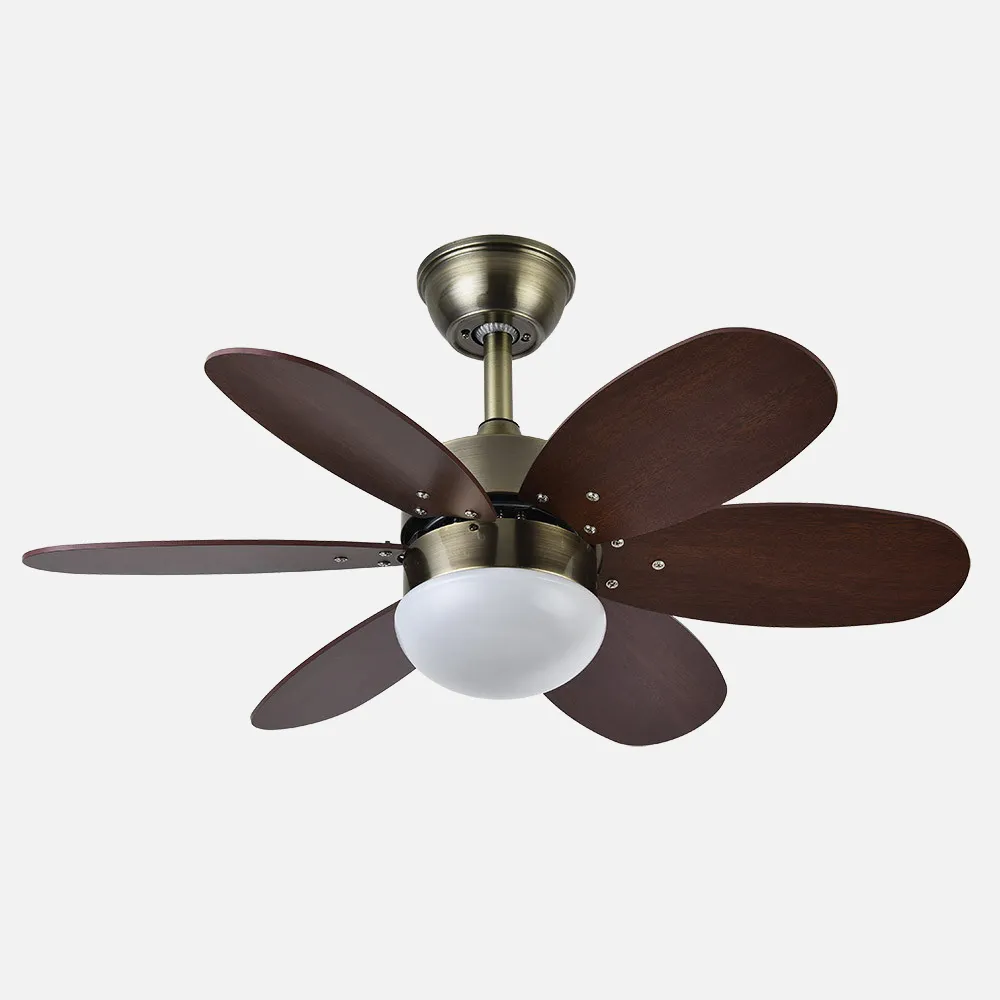 Ventilador Dc Alves 2xe27 Cuero 6 Aspas Rev. Cerezo/nogal 41x85d  C/ Remoto Y Temporizador