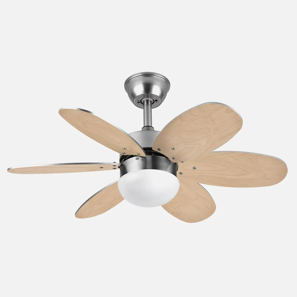 Ventilador Dc Alves 2xe27 Niquel 6 Aspas Rev. Wengue/haya 41x85d  C/ Remoto Y Temporizador