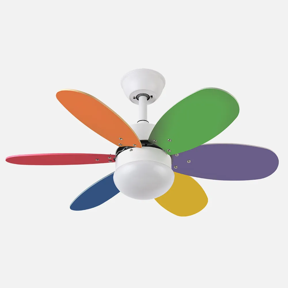 Ventilador Dc Alves 2xe27 Blanco  6 Aspas Rev. Pastel/Intenso  41x85d  C/ Remoto Y Temporizador