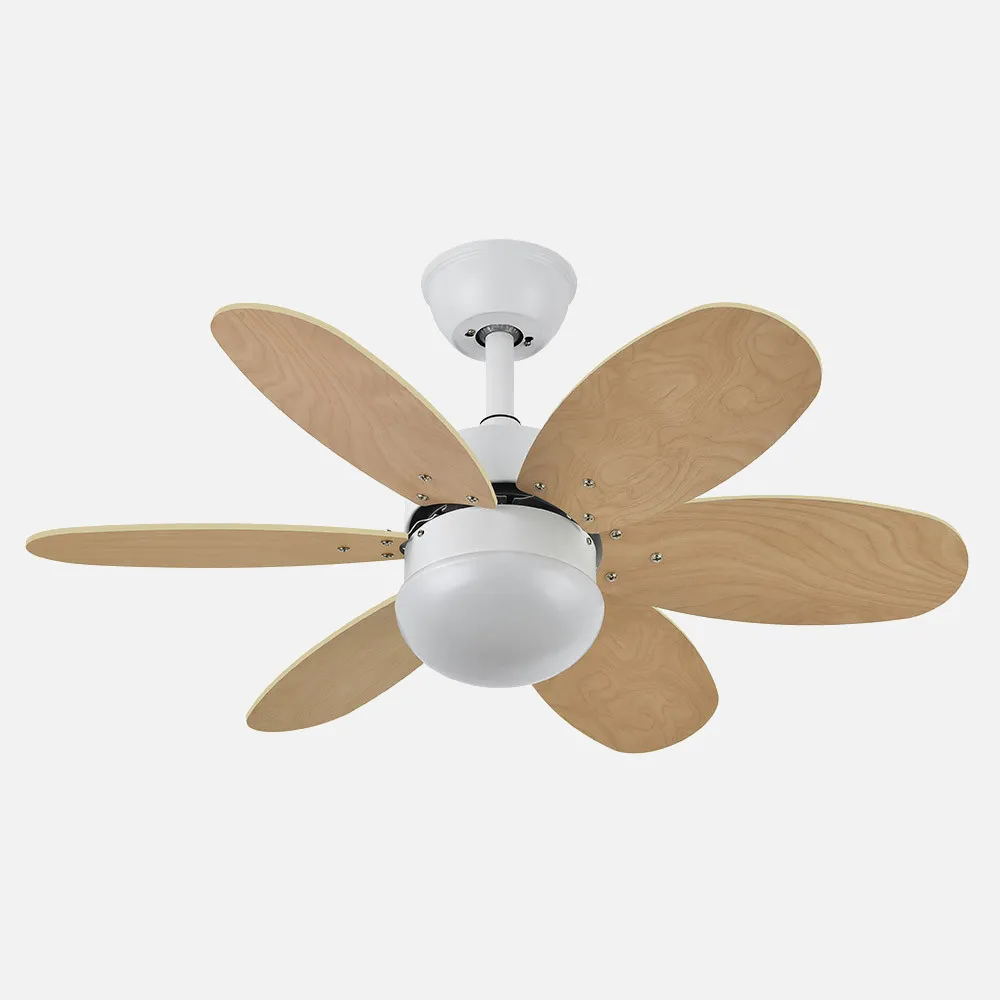 Ventilador Dc Alves 2xe27 Blanco Con 6 Aspas Rev. Blanco/haya 41x85d  C/ Remoto Y Temporizador
