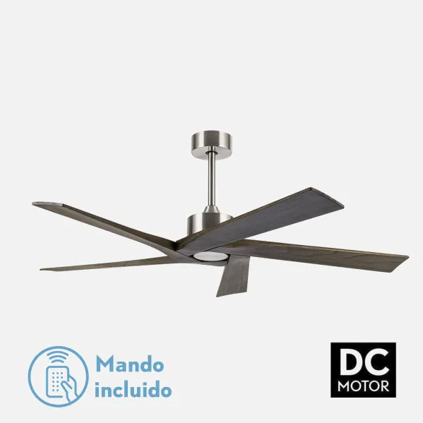 Ventilador Dc Nadir Niquel/rustico Sin Luz 5 Aspas 142,2d C/control Remoto Y Temporizador