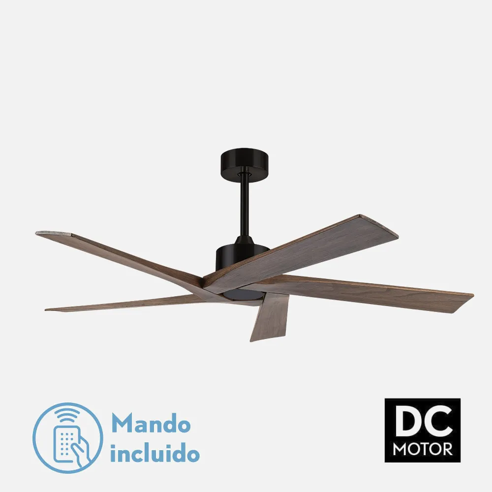 159190502 - Ventilador Dc Nadir Negro/nogal Sin Luz 5 Aspas 142,2d C/control Remoto Y Temporizador