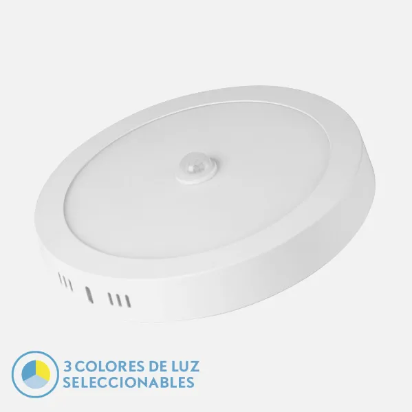 Downlight Superf.jade 18w 3000k-4000k-6500k Blanco 1620lm Redondo C/sensor Movimiento Crepuscular 3x22x22 Cm