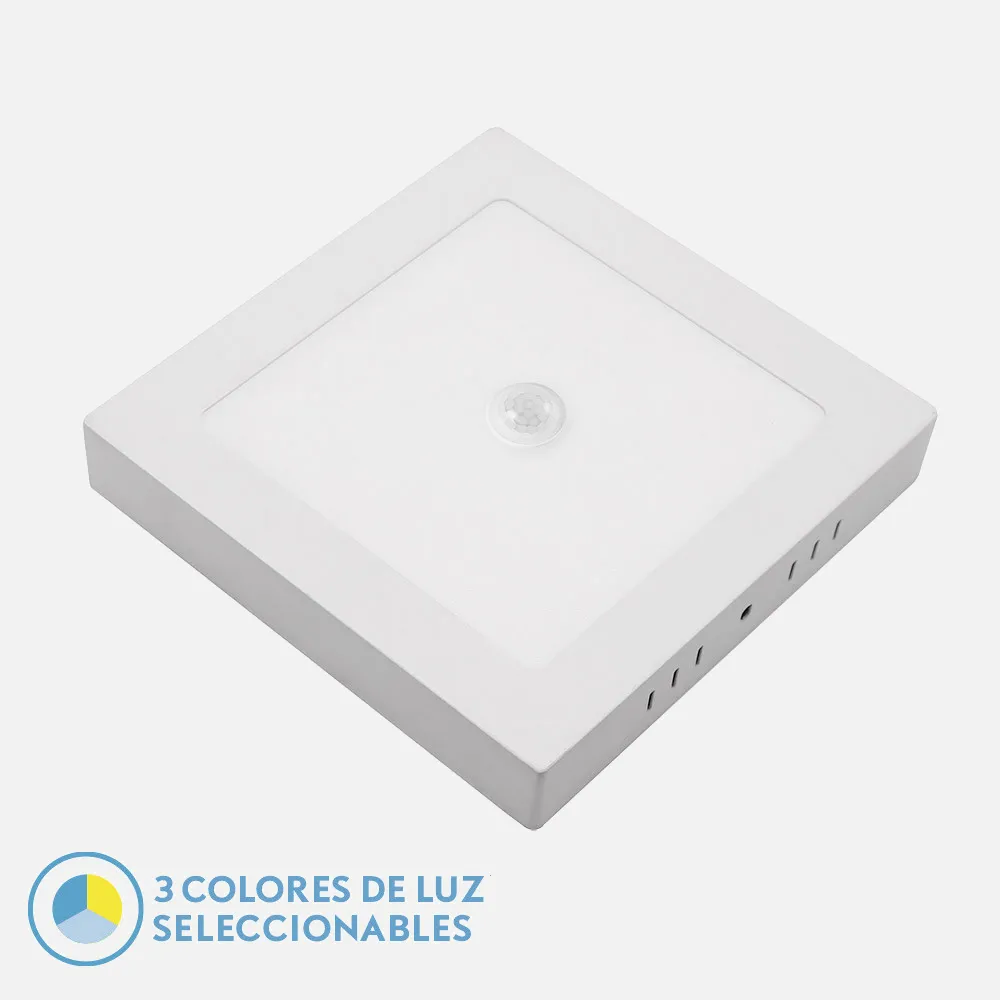 Downlight Superf. Onix 18w 3000k-4000k-6500k Blanco 1620lm Cuadrado C/sensor Movim.3x22x22cm