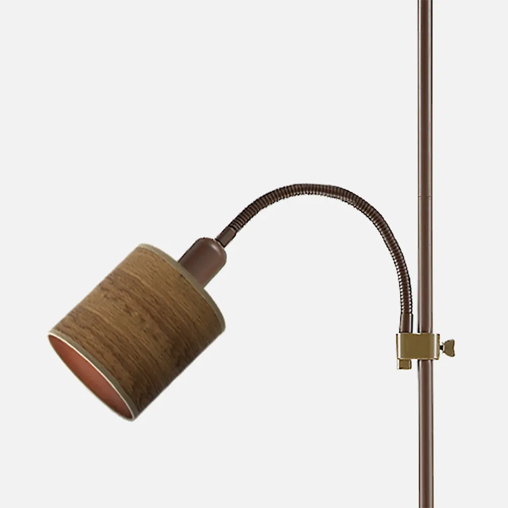 Pie De Salon Armonia 1xe27+1xe14 Marron-madera Oscura C/lector 155x40x40 Cm 
