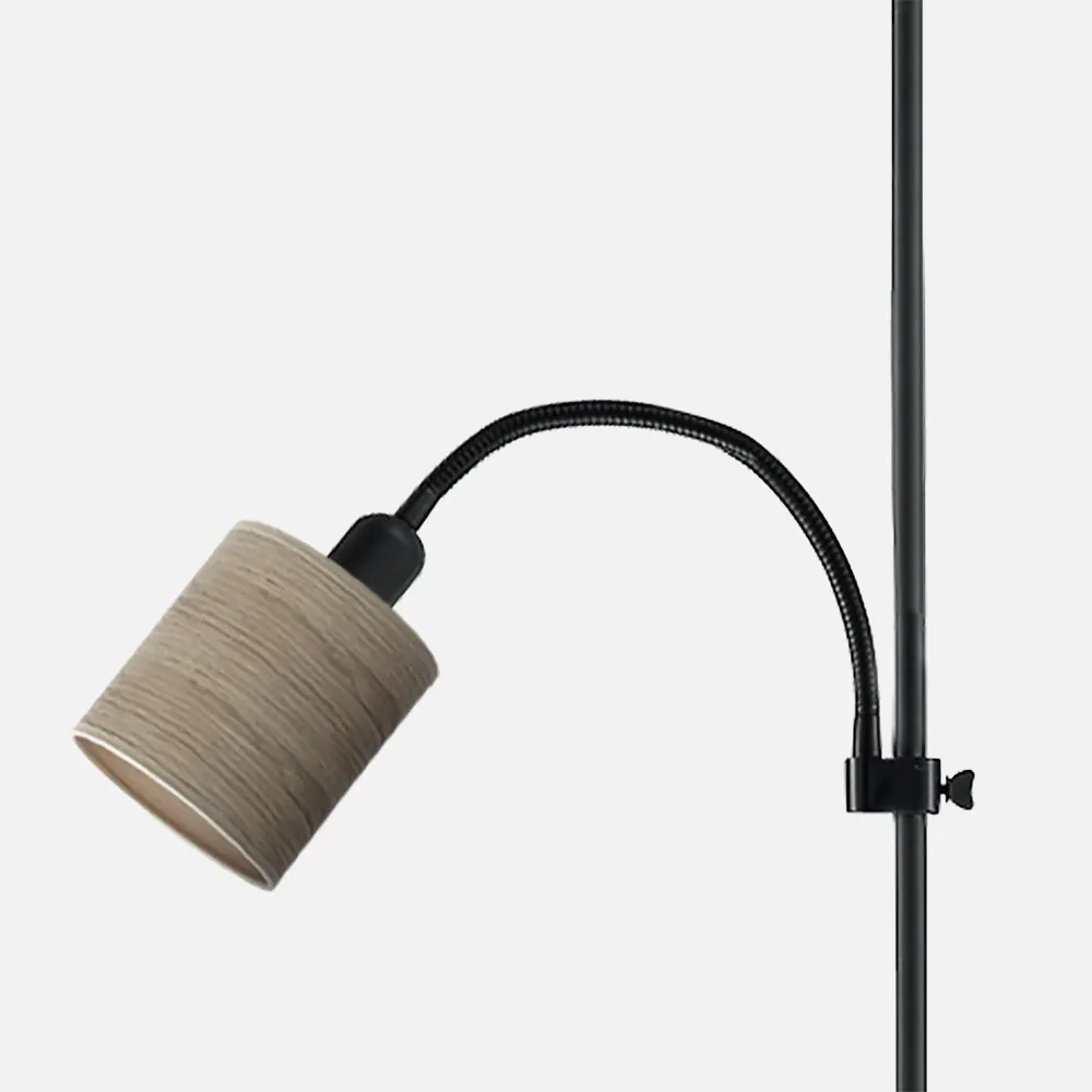 Pie De Salon Armonia 1xe27+1xe14 Negro-madera Gris C/lector 155x40x40 cm
