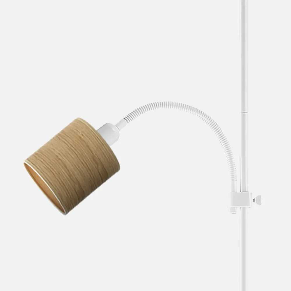 Pie De Salon Armonia 1xe27+1xe14 Blanco-madera Clara C/lector 155x40x40 Cm