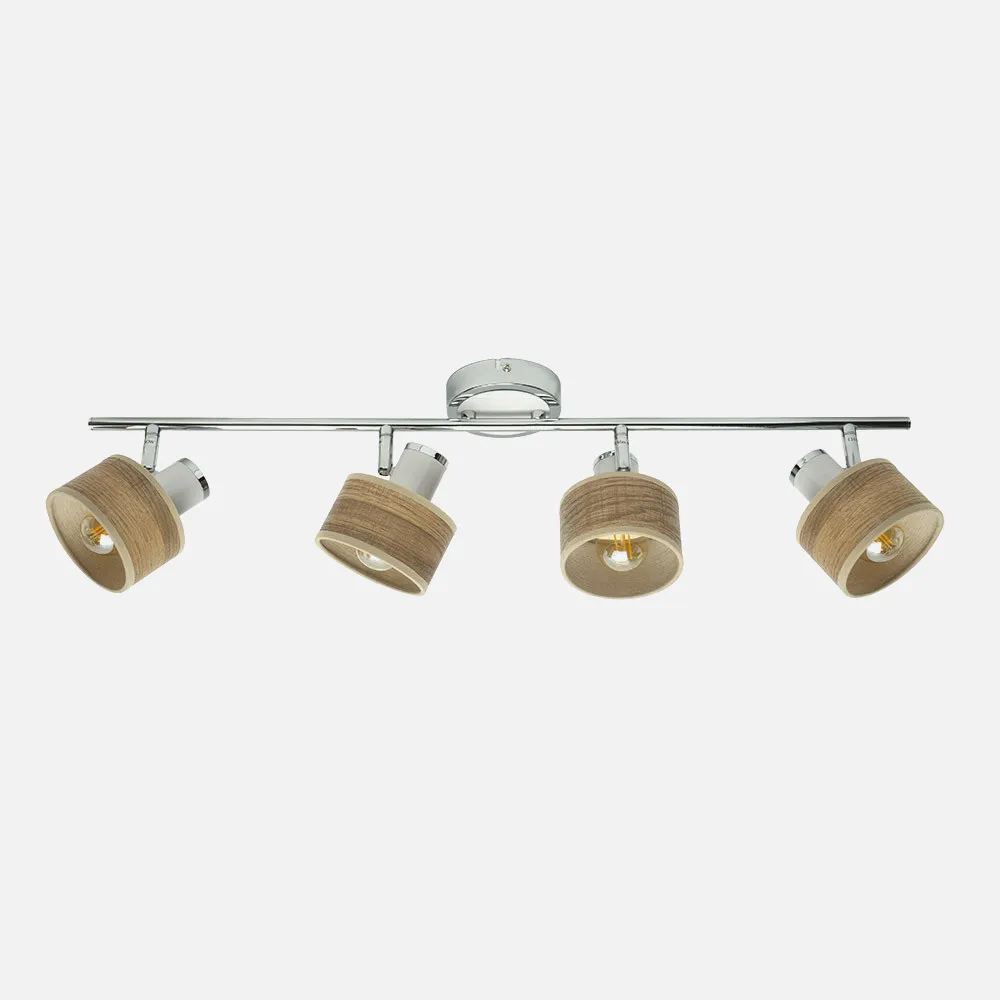 190494085 - Regleta Nando 4xe14 Cromo-blanco/mad.clara  Focos Orientables 16x73x10 Cm