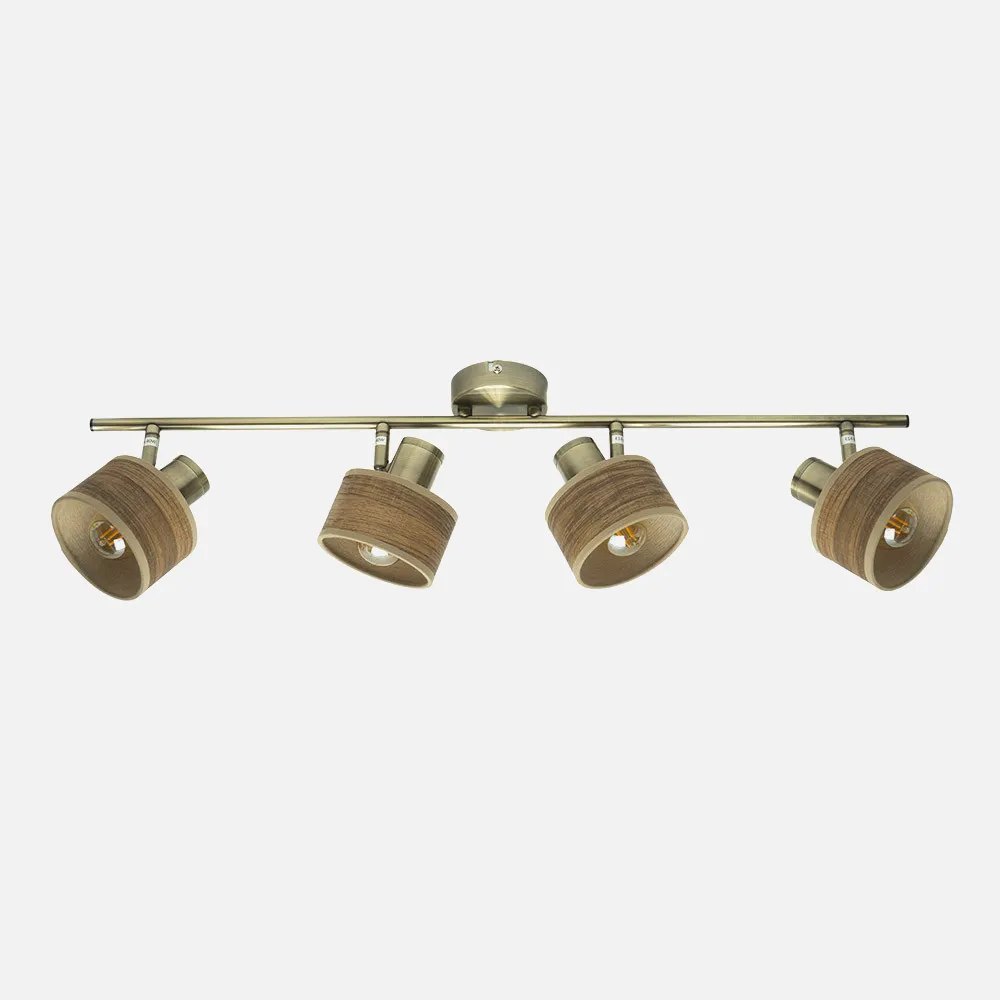 190494084 - Regleta Nando 4xe14 Cuero/mad.oscura  Focos Orientables 16x73x10 Cm