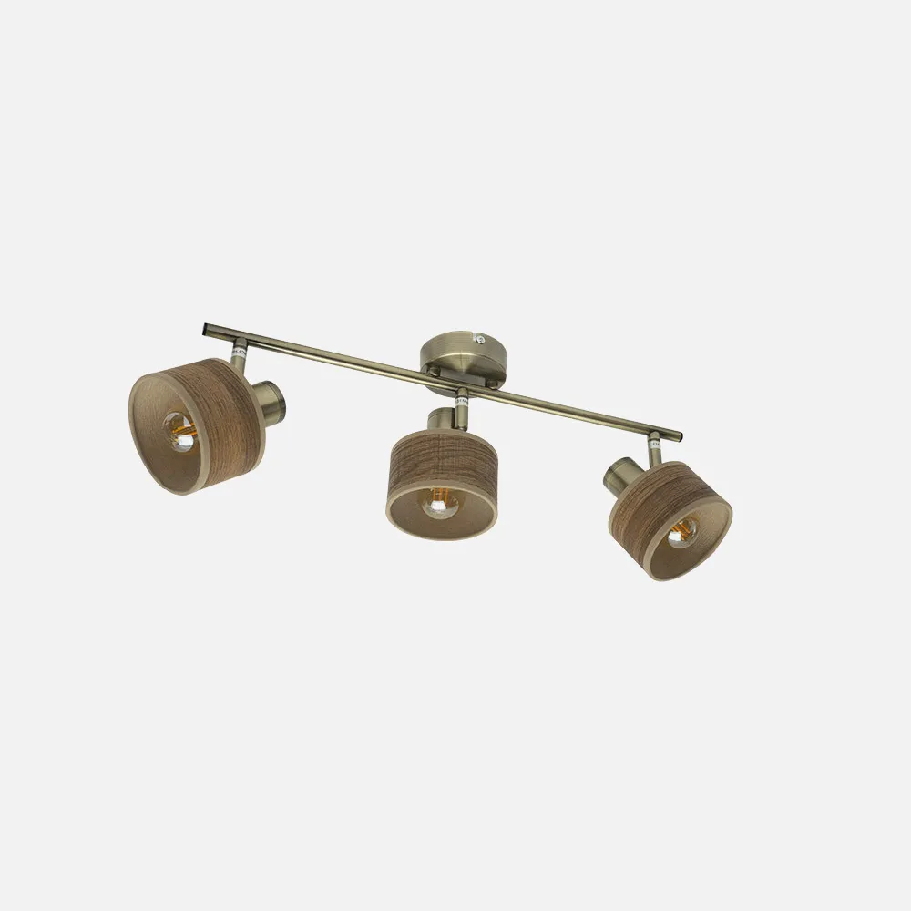 190493084 - Regleta Nando 3xe14 Cuero/mad.oscura  Focos Orientables 16x51x10 Cm
