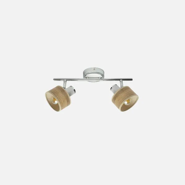 Regleta Nando 2xe14 Cromo-blanco/mad.clara  Focos Orientables 16x36,5x10 Cm