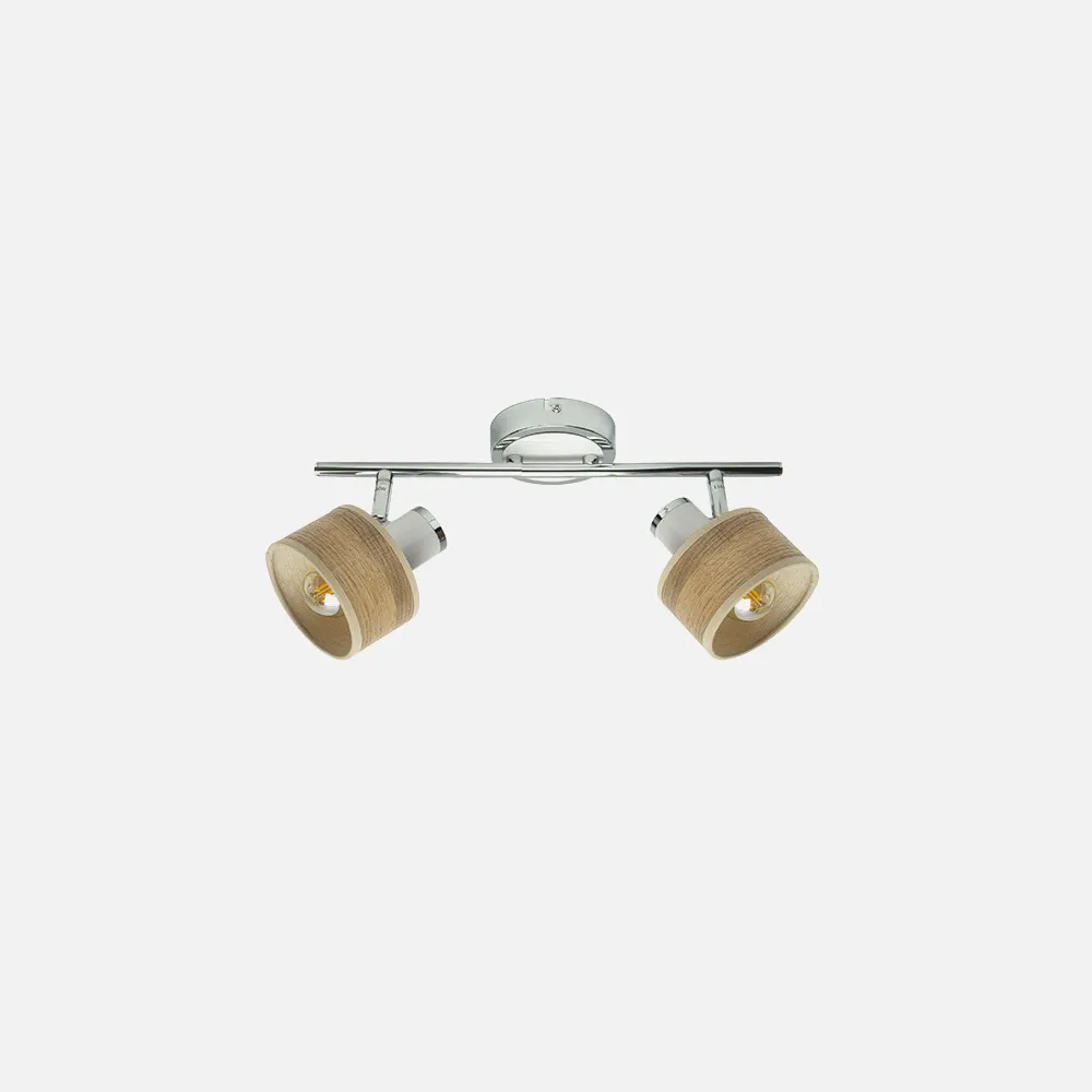 Regleta Nando 2xe14 Cromo-blanco/mad.clara  Focos Orientables 16x36,5x10 Cm