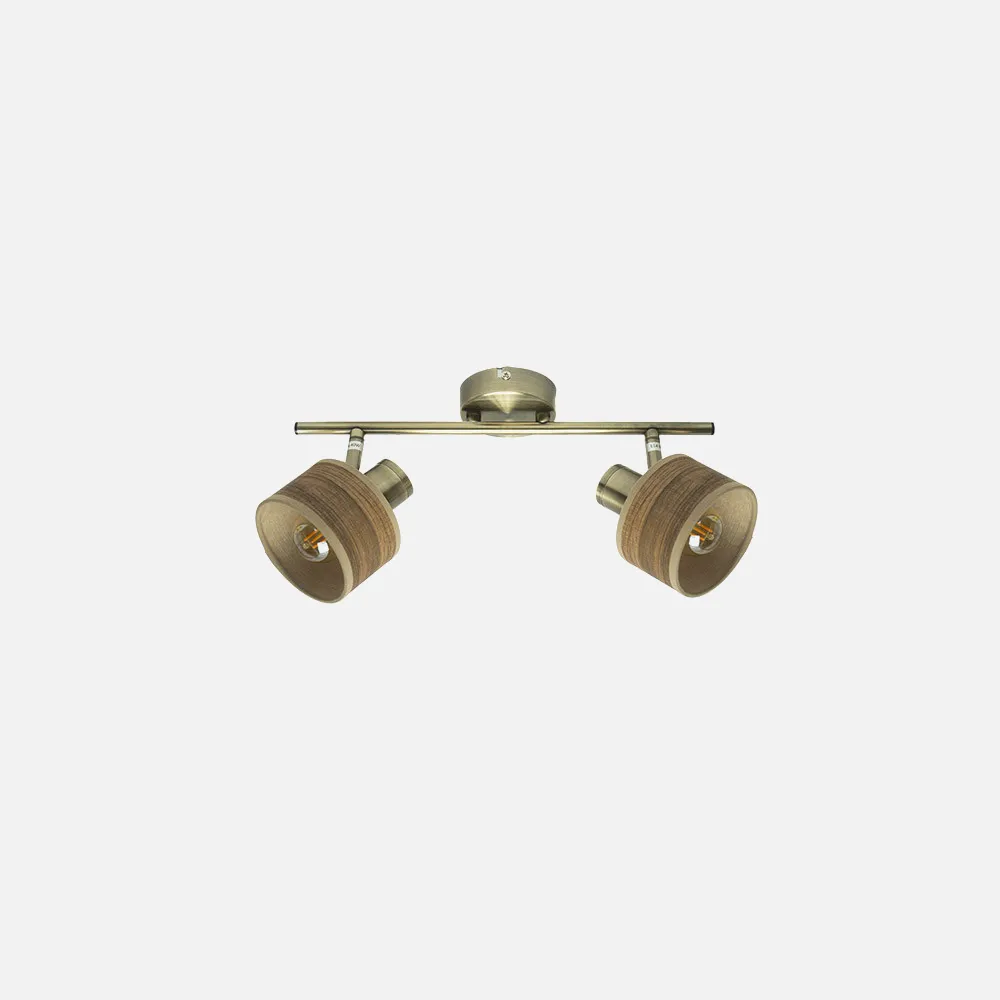190492084 - Regleta Nando 2xe14 Cuero/mad.oscura  Focos Orientables 16x36,5x10 Cm