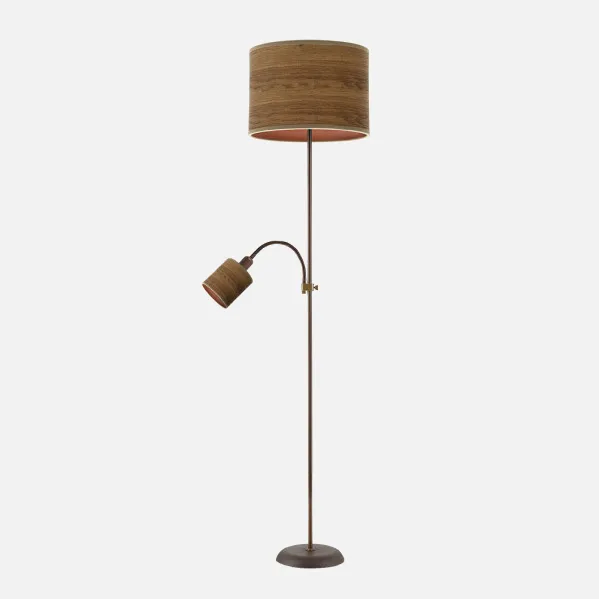 Pie De Salon Armonia 1xe27+1xe14 Marron-madera Oscura C/lector 155x40x40 Cm