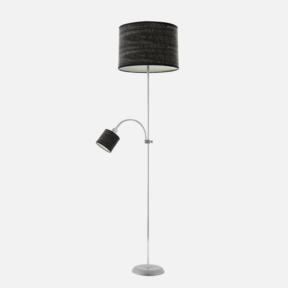 Pie De Salon Armonia 1xe27+1xe14 Plata-madera Negra C/lector 155x40x40 Cm