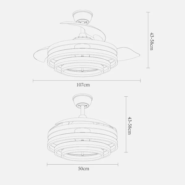 Ventilador 72w Dc Kai Negro 3 Aspas Transp. 6Vel. 3 Colores 43/58x50/107 C/remoto,memoria Y temp. 6120lm