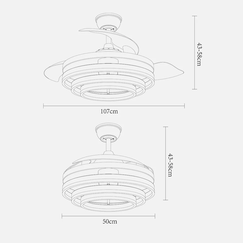 Ventilador 72w Dc Kai Negro 3 Aspas Transp. 6Vel. 3 Colores 43/58x50/107 C/remoto,memoria Y temp. 6120lm