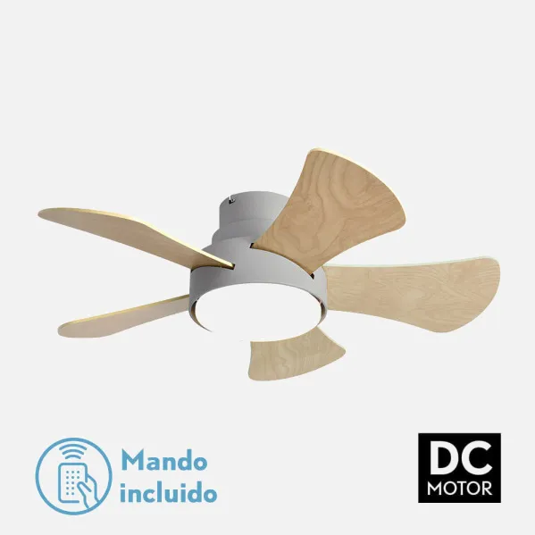 Fan 25w Dc Grey Gregario 5 Blades Rev.  White/Beech 6 Spd.3000-4000-6000k 82D Remote, Memory and Timer