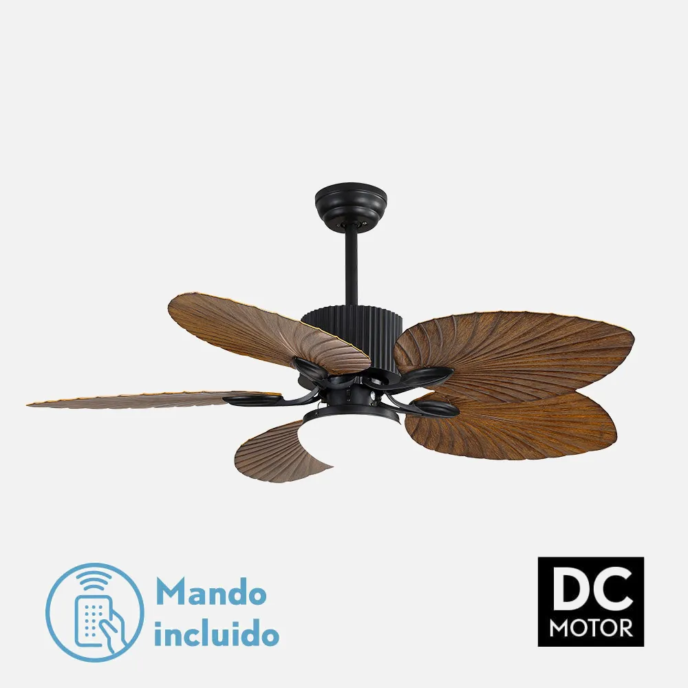 128891502 - Ventilador Dc 26w Colla Negro 5 Aspas Marron 132cm 6 Velocidades 2950lm Remoto Temporizador Memoria 25