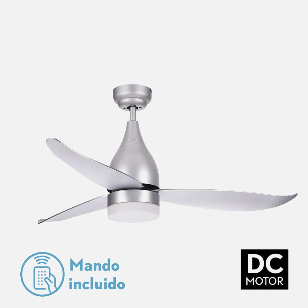 Ventilador 12w 3000K, 4000k, 6000K Asifa Plata Motor Dc 3 Aspas Abs Plata 1200lm 46x112d C/ Remoto