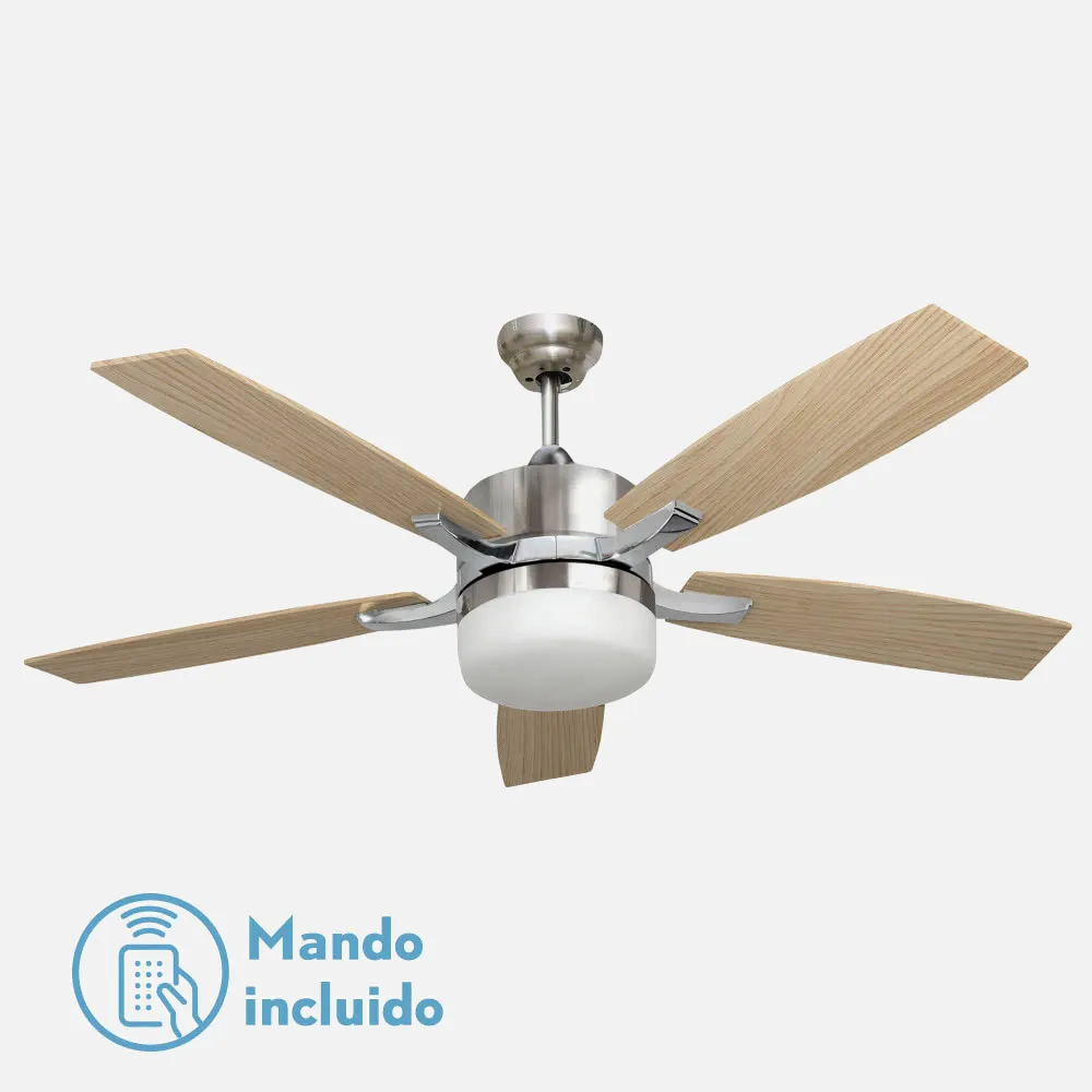 Ventilador Niquel Menfis 5 Aspas Haya/wengue 2xe27 46x132d Control Remoto