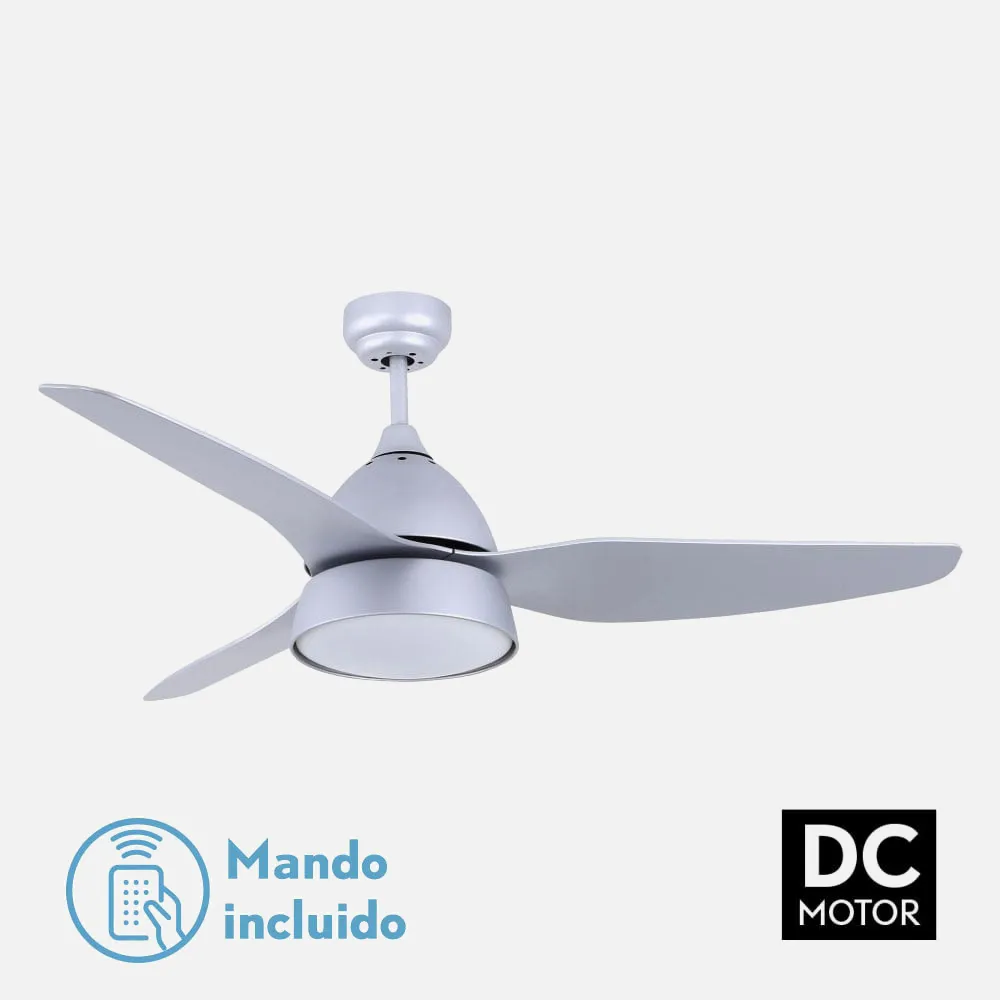 Ventilador Dc Autan Plata 2xe27 3 Aspas Niquel 44x132d Control  Remoto