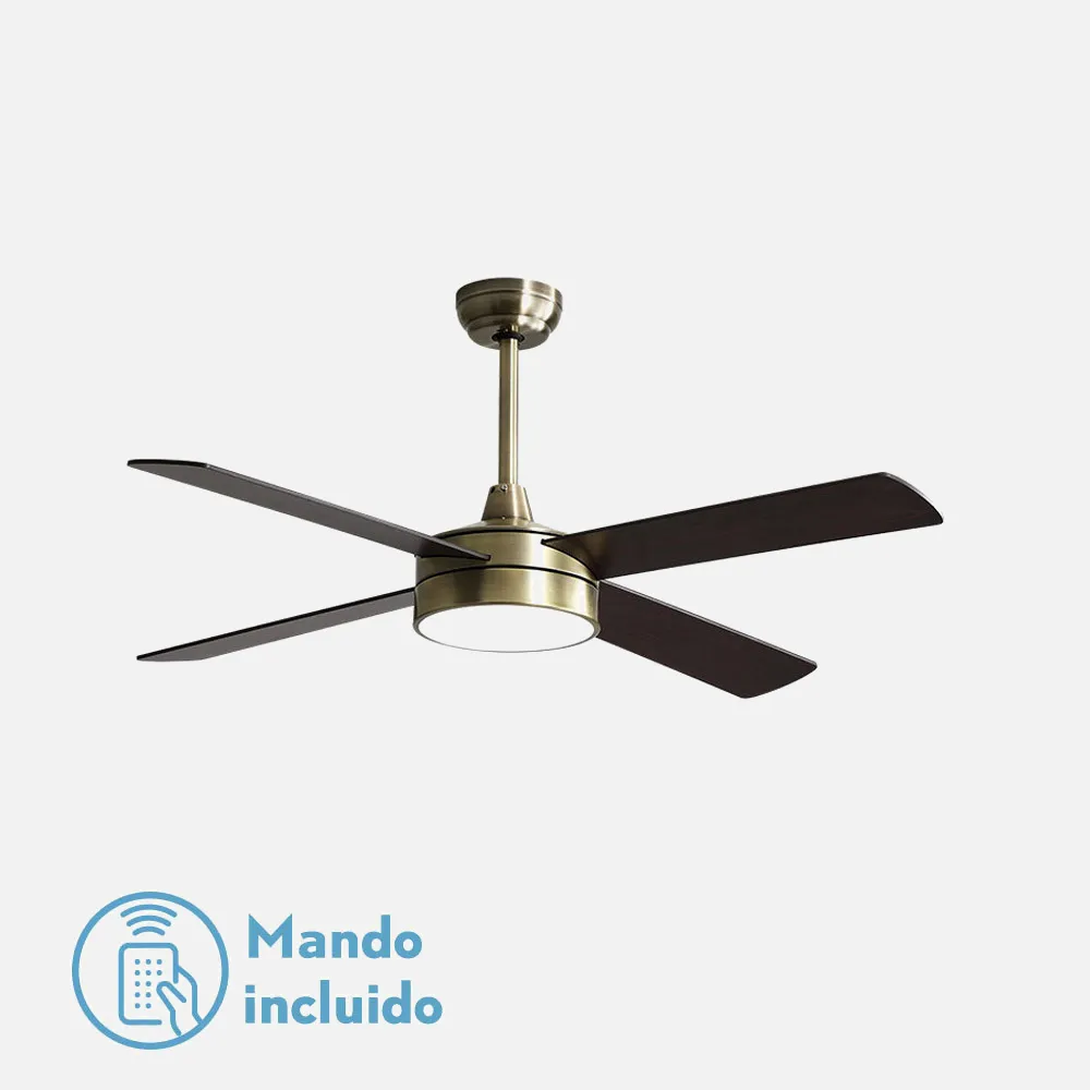 128791436 - Ventilador Dc Nevery 26w Cuero 4 Aspas Roble/nogal 122d 2950lm 3000-4000-6000k  Remoto-temporizador-memoria 24