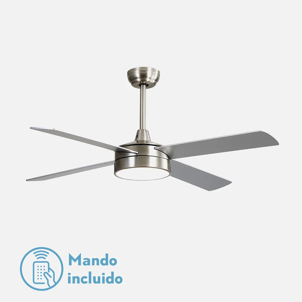 128791410 - Ventilador Dc Nevery 26w Niquel 4 Aspas Haya/plata 122d 2950lm 3000-4000-6000k Remoto-temporizador-memoria 24