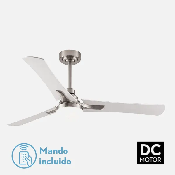 Ventilador 22w Dc Coro Niquel 3asp Blanco/haya  6Velocidades 3colores 2180lm 132d C/remoto, Memoria y Temporizador