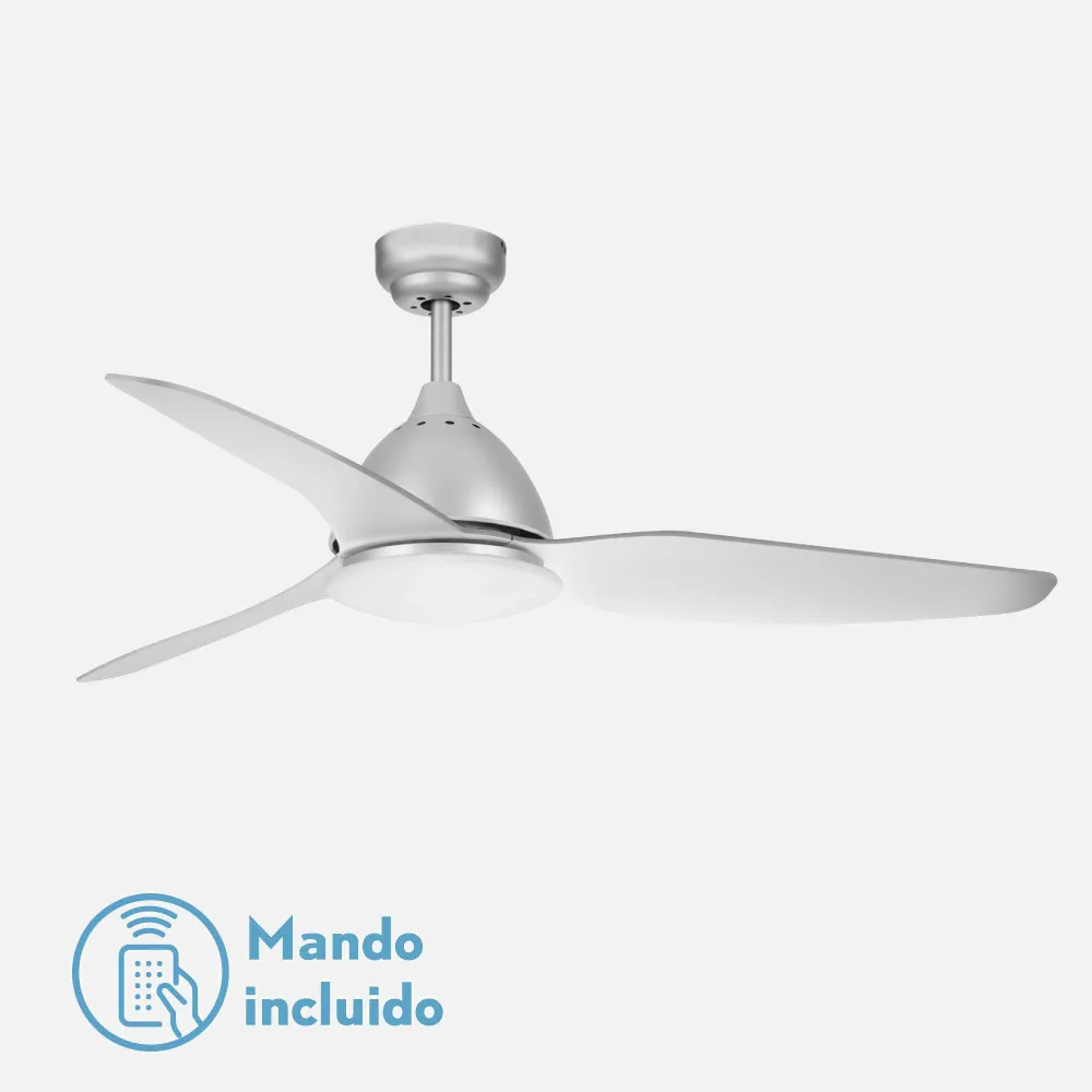 Ventilador Gregal Plata 2xe27 3 Aspas Plata 42x126d Control Remoto