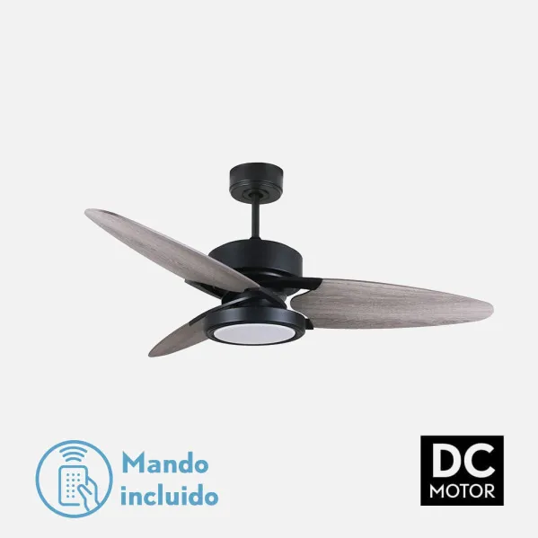 Ventilador Dc Cross 30w Negro 3 Aspas Gris/roble 6vel. 3 Colores 3250lm 132d Remoto, Memoria Y Temporizador