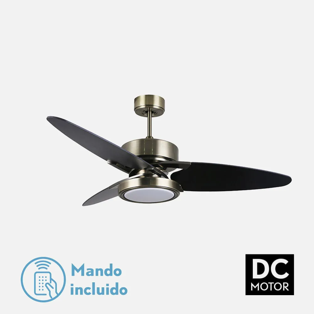 187391314 - Ventilador Dc Cross 30w Cuero 3 Aspas Negro/nogal 6vel. 3 Colores 3250lm 132d Remoto, Memoria Y Temporizador