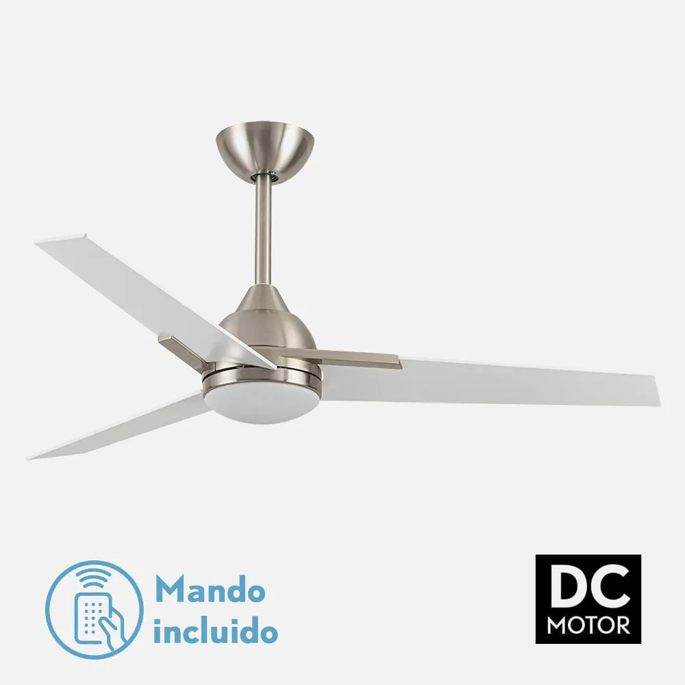 182591303 - Ventilador 22w Dc Argestes Niquel 3 Aspas Blancas  6Velocidades 3Colores 2180lm 132D C/remoto, Memoria Y Temporizador