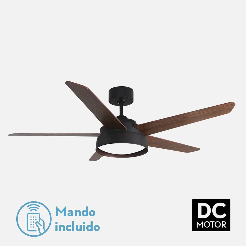 180791536 - Ventilador 25w Dc Marron Lebeche 5 Aspas Rev. Nogal/roble 6 Vel. 3000-4000-6000k 132d Remoto,memoria Y Temporizador