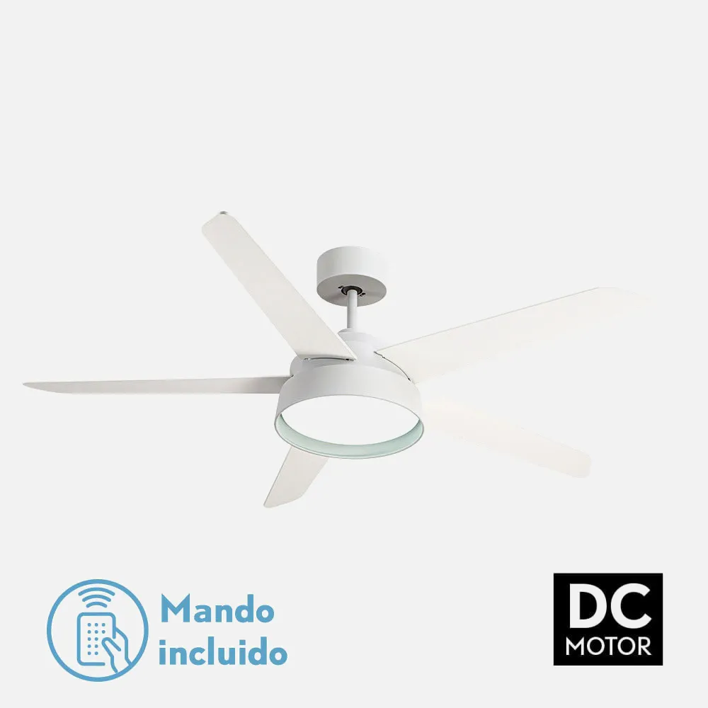 180791501 - Ventilador 25w Dc Blanco Lebeche 5 Aspas Rev.  Blanca/haya 6 Vel. 3000-4000-6000k 132d Remoto,memoria Y Temporizador