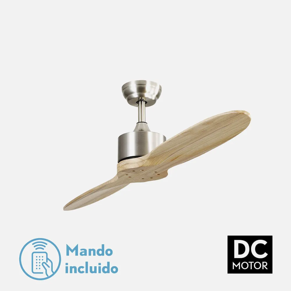 128990242 - Ventilador Dc Leste Niquel 2 Aspas Haya Sin Luz 5 Velocidades Remoto Temporizador 132d