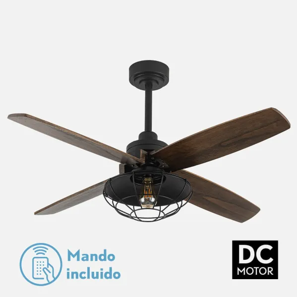 Ventilador Dc Aquilo Negro 1xe27 4Asp Roble 6Veloc C/Remoto Y Temporizador 44,5/57x119,4x119,4 Cm