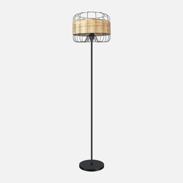 Pie Salon Zenda 1xe27 Forja/ratan 150x35x35 Cm