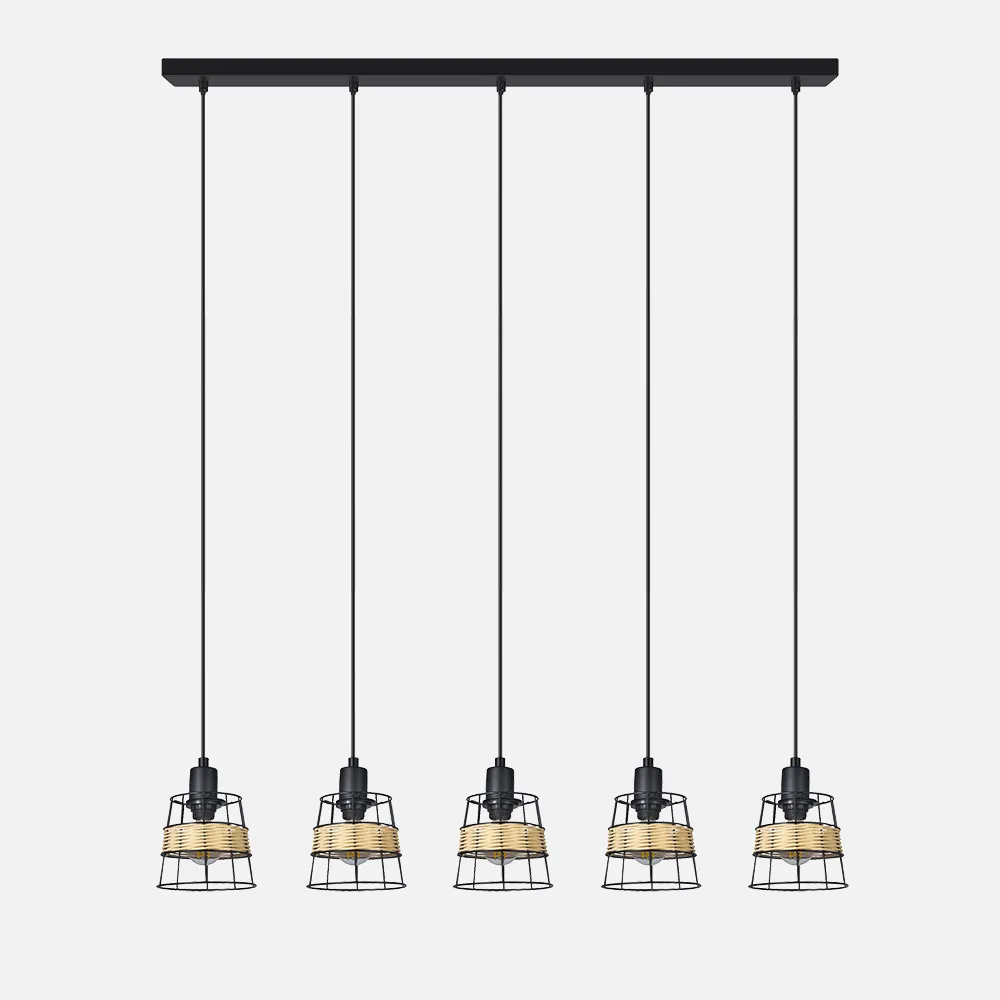 190695009 - Batten light Burano 5xe14 Forges/rattan Regx94x12 Cm