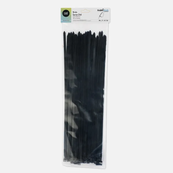 Bag of 50 Black Utility Cable Ties 7,6x550mm. 100% Nylon 66 Resistant and Durable