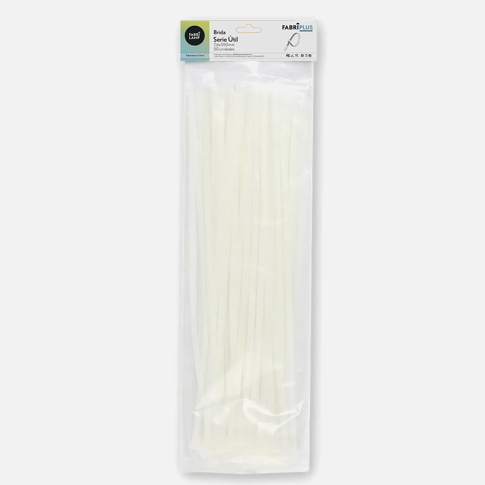 188176551 - Bag of 50 White Utility Cable Ties 7,6x550mm. 100% Nylon 66 Resistant and Durable
