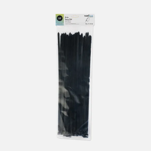 Bag of 50 Black Utility Cable Ties 7,6x450mm. 100% Nylon 66 Resistant and Durable