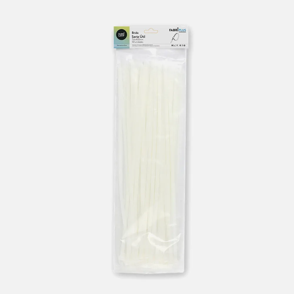 188176451 - Bag of 50 White Utility Cable Ties 7,6x450mm. 100% Nylon 66 Resistant and Durable