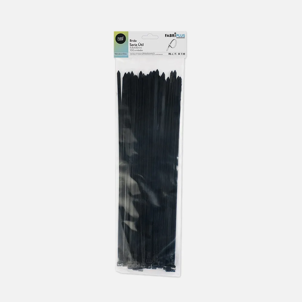 188148439 - Bag of 100 Black Utility Cable Ties 4,8x430mm 100% Nylon 66 Resistant and Durable