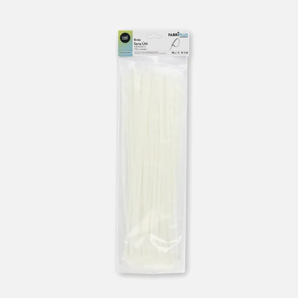 Bag of 100 White Utility Cable Ties 4,8x430mm. 100% Nylon 66 Resistant and Durable
